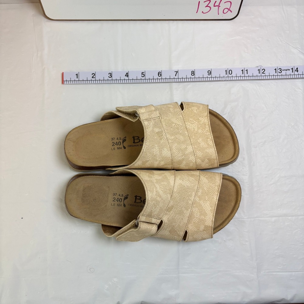 Betula by Birkenstock Beige Kyoto Patterned Slide Sandals Womens 37 L6 M4 Cork